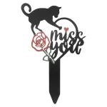 Cat Memorial Grave Marker | Metal Pet Memorial Stake with 'Miss You' Sign and Grave Flowers - Image 5