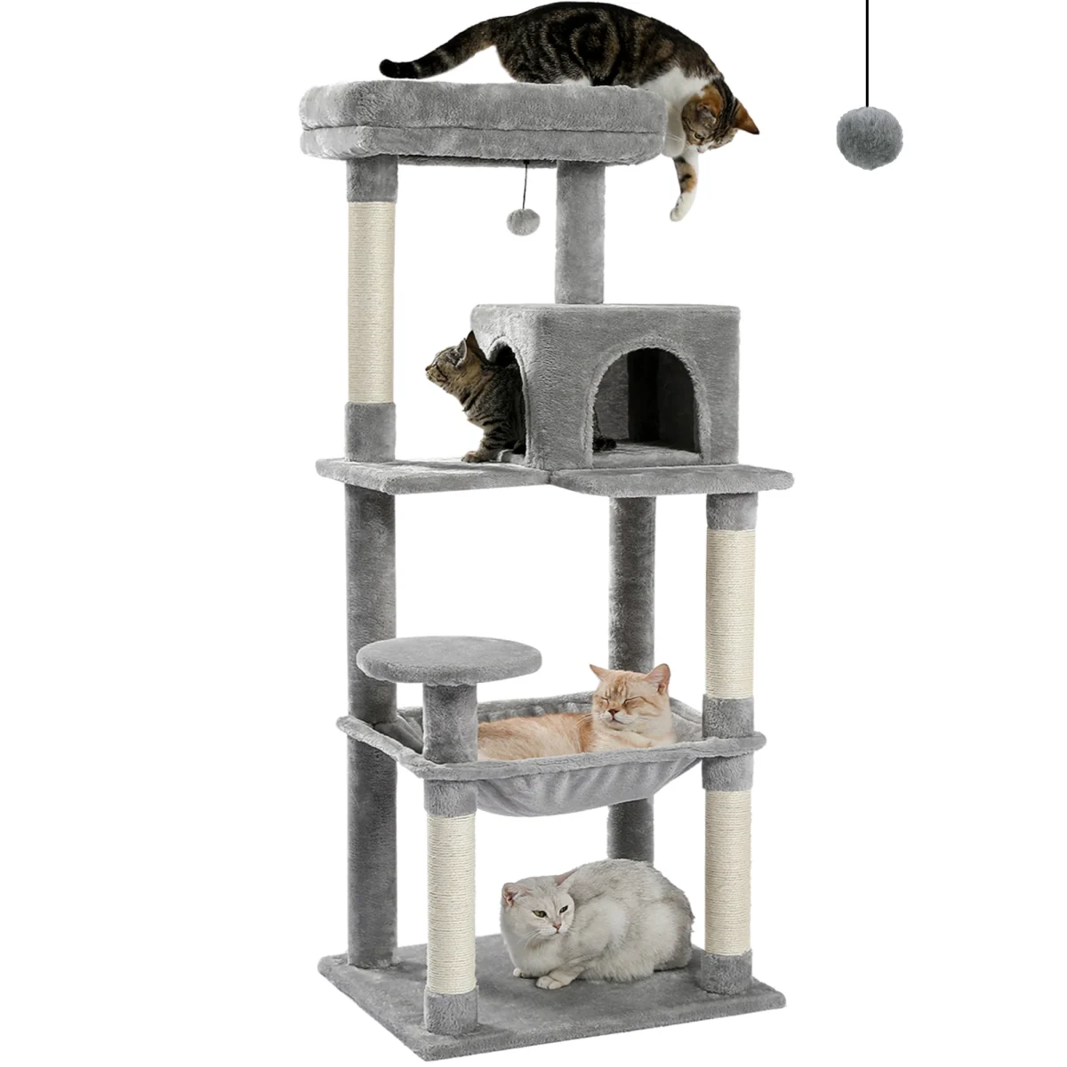 56.3” 5-Level Cat Tower for Large Indoor Cats with Hammock, Sisal Scratching Posts, Cozy Condo, and Top Perch