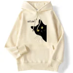 Winter Women Hoodies Meow Black Cat Printed Pullover