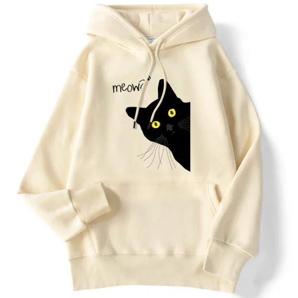 Winter Women Hoodies Meow Black Cat Printed Pullover Winter Women Hoodies Meow Black Cat Printed Pullover