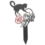 Cat Memorial Grave Marker | Metal Pet Memorial Stake with 'Miss You' Sign and Grave Flowers - Image 4