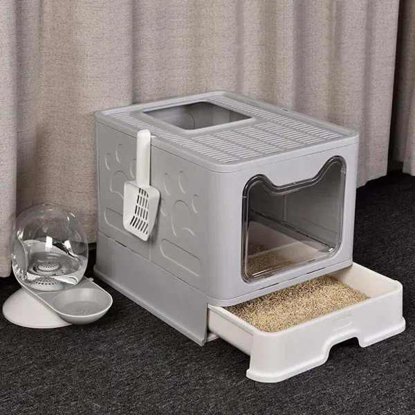 XXL Foldable Cat Litter Box – Large Space, Front Entry & Top Exit with Tray XXL Foldable Cat Litter Box – Large Space, Front Entry & Top Exit with Tray