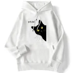 Winter Women Hoodies Meow Black Cat Printed Pullover - Image 5