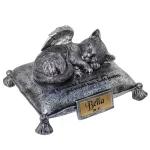 Personalized Cat Urn | Heavenly Angel Cat Sleeping on Pillow Cremation Urn - Small Pet Memorial Statue