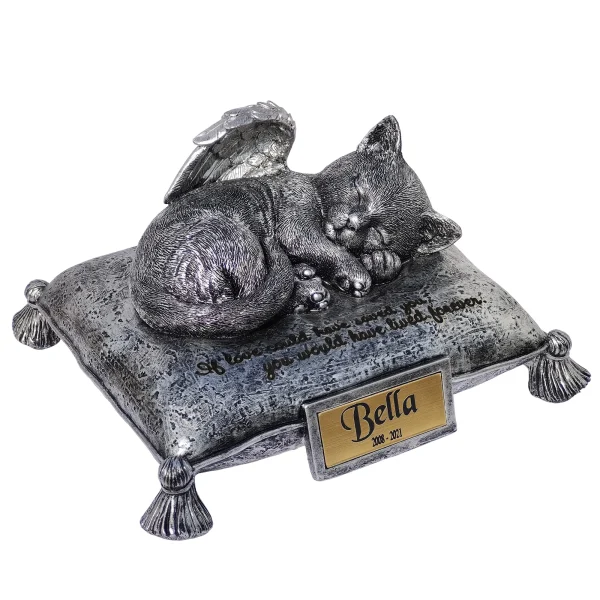 Personalized Cat Urn | Heavenly Angel Cat Sleeping on Pillow Cremation Urn – Small Pet Memorial Statue Personalized Cat Urn | Heavenly Angel Cat Sleeping on Pillow Cremation Urn – Small Pet Memorial Statue